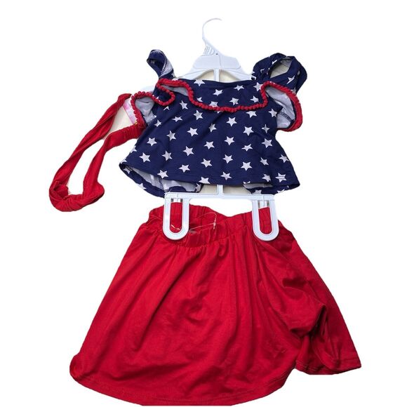 Btween Toddler Girls 3 Pc Set Red White & Blue Stars Shirt Red Shorts Size 3T - Picture 4 of 4